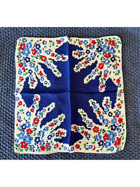 Floral Corners Print Cloth Handkerchief Blue White Red Green Sheer Stripes